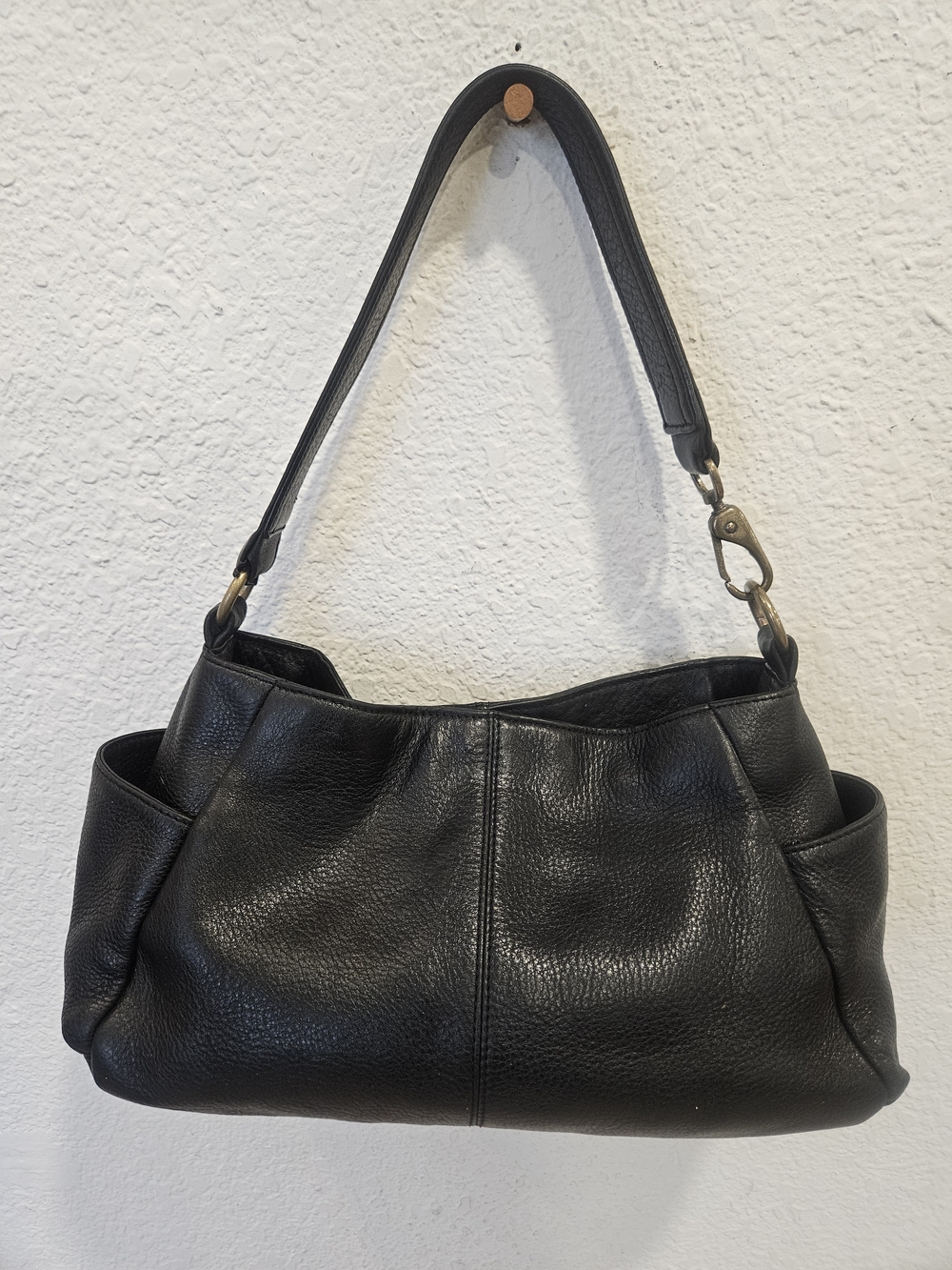 Vintage HOBO International Black Pebbled Leather Slouchy Shoulder Bag Handbag